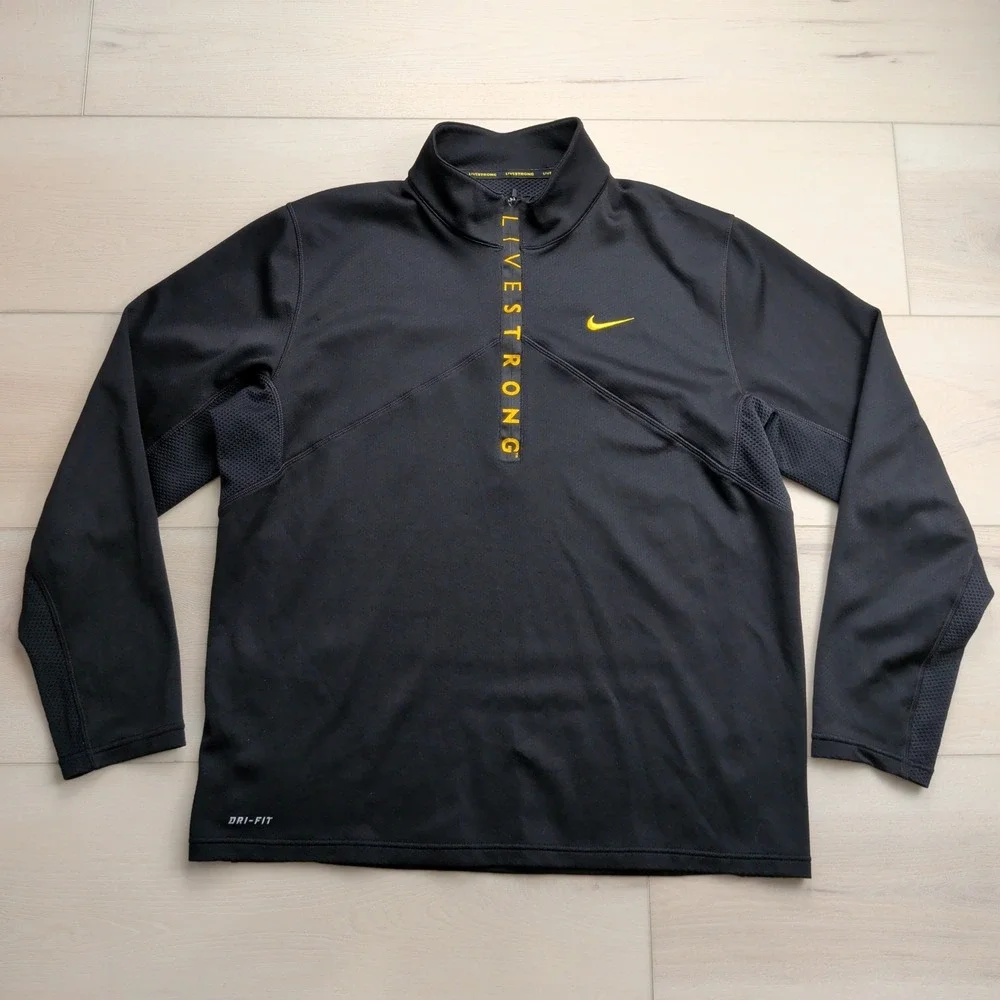 Nike Dri-FIT Livestrong Quarter Zip Pullover Mens XL Black Yellow 302224-010